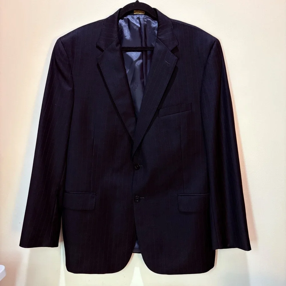 Jos A Bank Signature Gold Mens 46R Black Pinstripe 100% Wool Blazer‎ Gordon